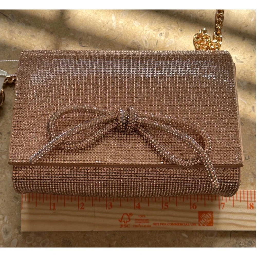 Starlet Hollywood Champagne Rhinestone Bow Crossbody Bag BGR-6189 Francesca NEW